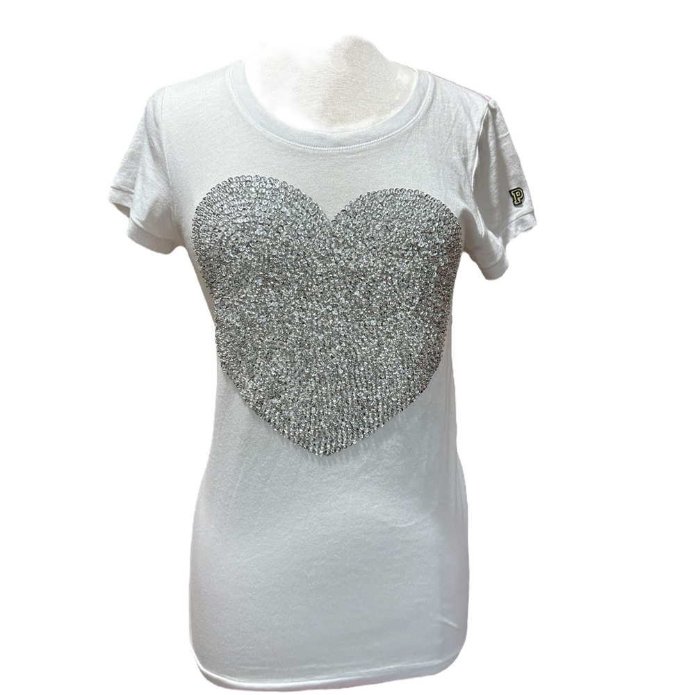 Victoria's Secret White Tee with Silver Heart Design - Picture 1 of 6